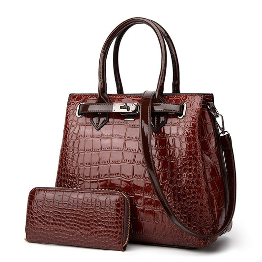 Women's bag Handbag designer Luxury new PU leather Crocodile pattern Shoulder bag 2PCS Crossbody Clucth Ladies wallet