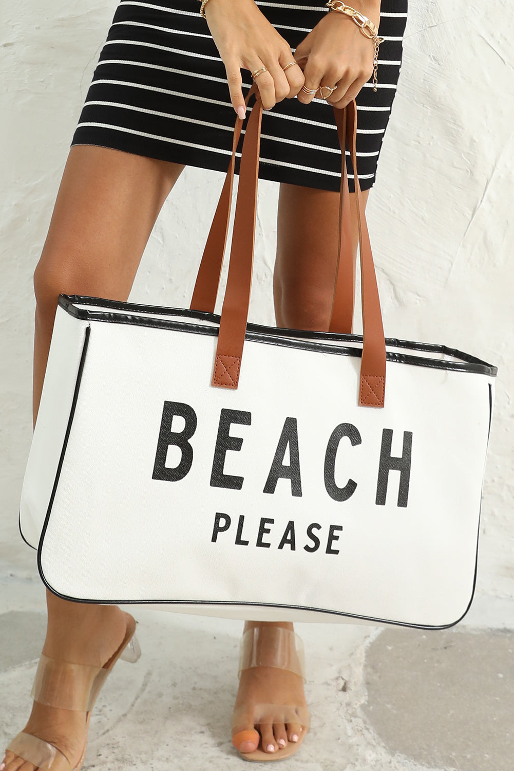 BEACH PLEASE Print Canvas Tote Bag