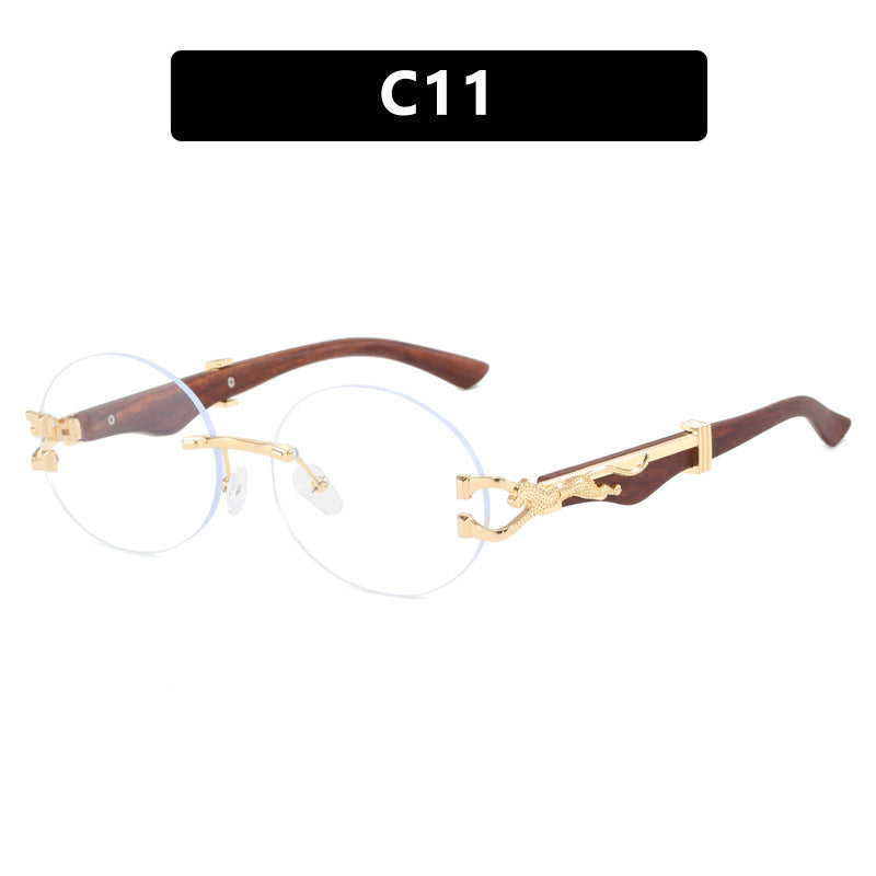 Leopard round frameless cut edge wooden leg sunglasses new sunglasses ins sunglasses for women