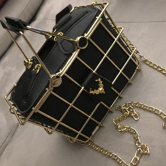 Fashion Designer Women Handbags New High-Quality PU Leather Women Bag Iron Basket Square Bag Chain Shoulder Messenger Bag