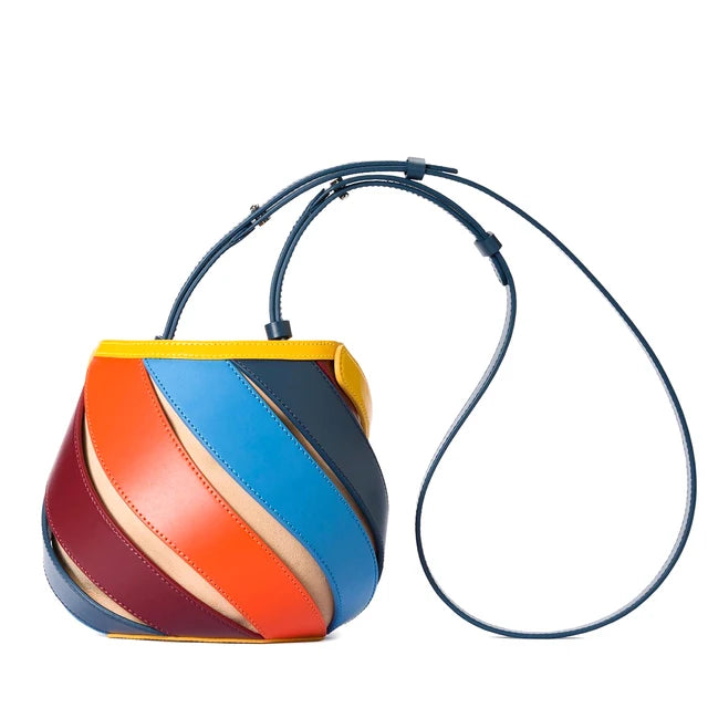 PU Leather Handbag Colorful Stripes Women Fashion Designer Top-handle Purse Cross body Shoulder Bags