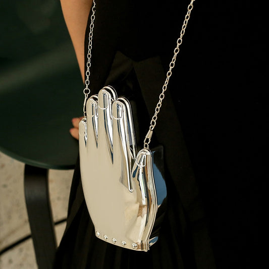 Cute Palm Shape Small Crossbody Bag For Women Gold Silver Acrylic Clutch Evening Bag Ladies Chain Dinner Party Shoulder Bag