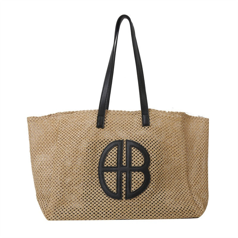 Straw Hollow Out Knitting Tote Bag Large Capacity Handmade Shoulder Handbag Women Designer Casual Beach Bag Ethnic Style