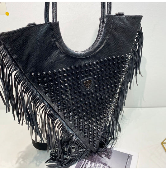 Designer Brand Purses And Handbags For Women Vintage Tassel Shoulder Bag Ladies Large Capacity Travel Rivet Shopper Totes