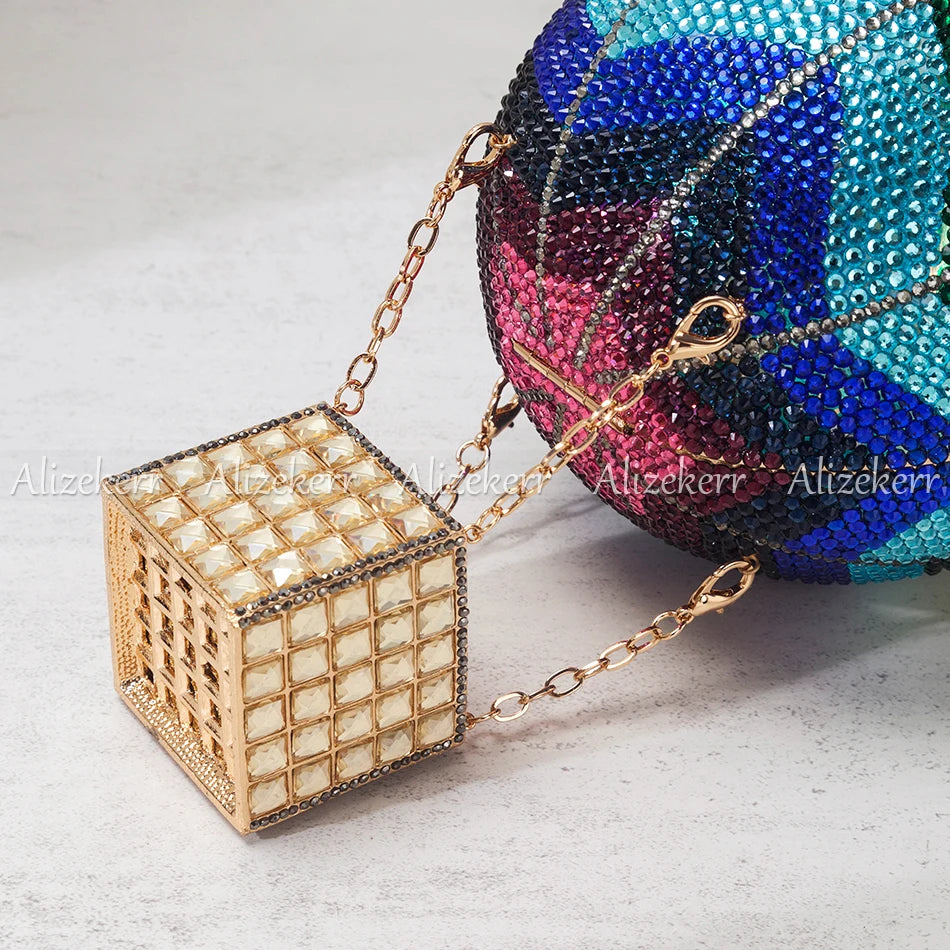 Alizekerr Hot Air Balloon Shaped Diamond Evening Bags Women Designer Unique Circular Rhinestone Evening Purses And Handbags