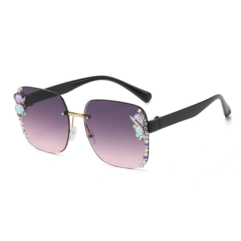 New Large Frame Diamond Sunglasses Women's Sunglasses Anti UV Glasses Street Photo Sunvisors