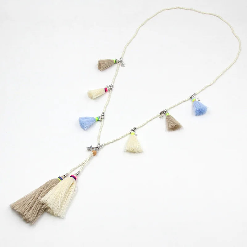 Women Jewelry Statement Necklace Bohemian Handmade Colorful Strand Tassel Pendant Female Accessories Necklace for Dress
