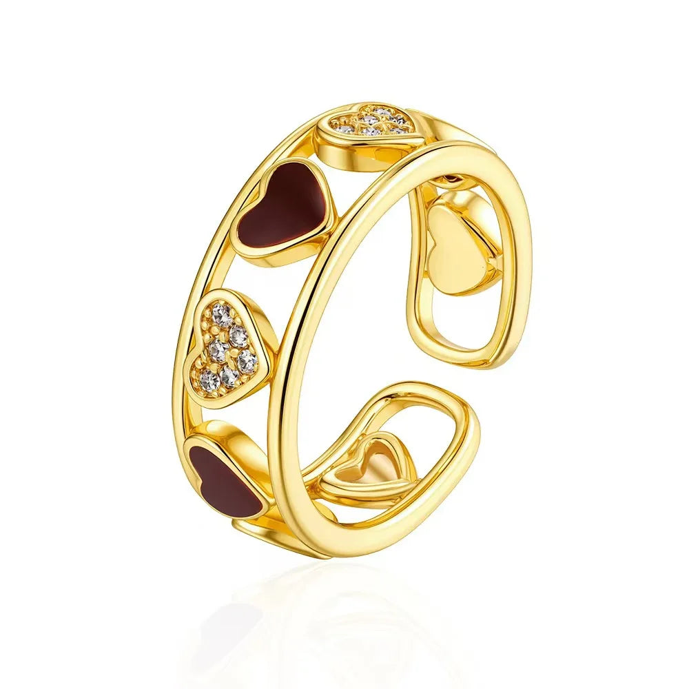 Fashion ring, women's ring, gold heart, adjustable accessories, temperament, personalized design jewelry