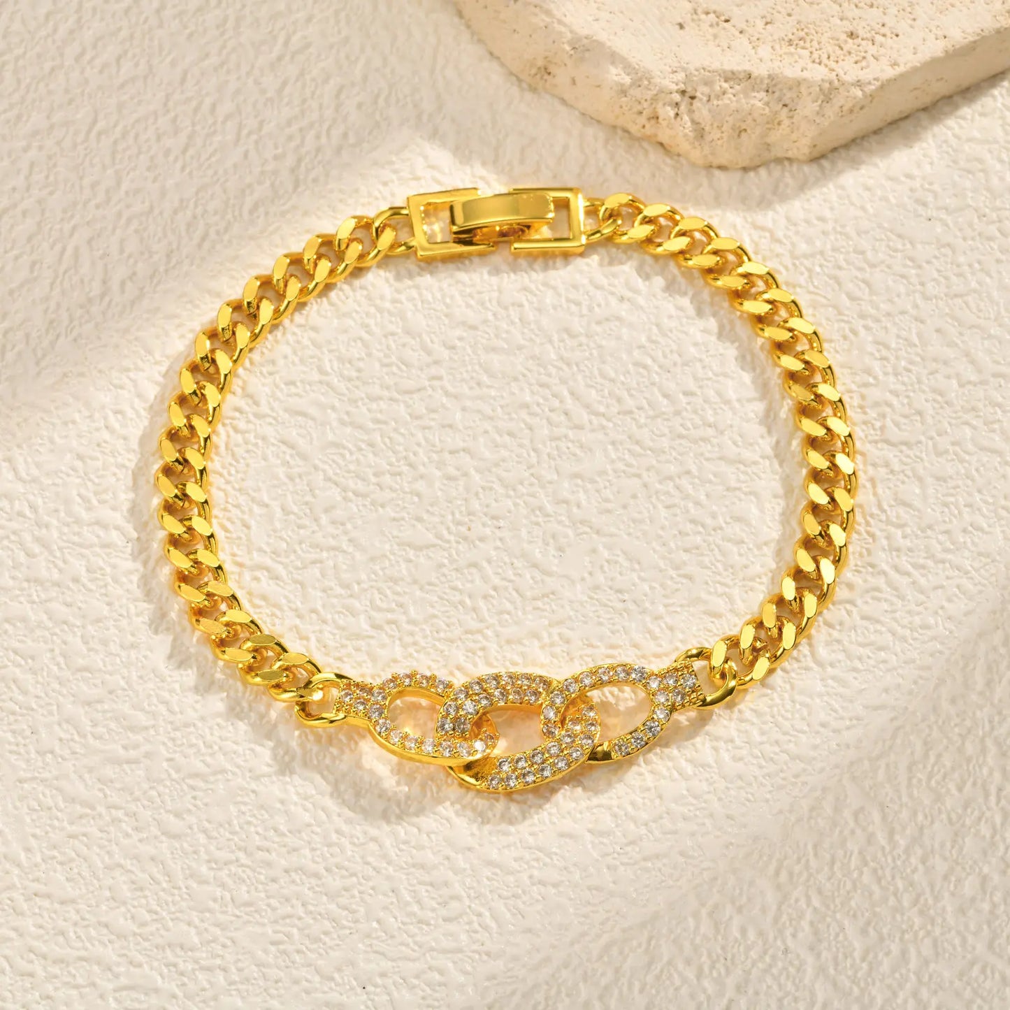 Women's Luxury Geometric Charm AAA Zircon Bracelet, Exquisite Gold Plated Metal Chain Bracelets, High Quality Jewelry Wedding