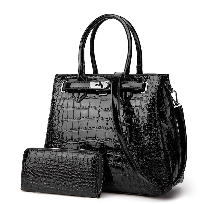 Women's bag Handbag designer Luxury new PU leather Crocodile pattern Shoulder bag  2PCS Crossbody Clucth Ladies wallet