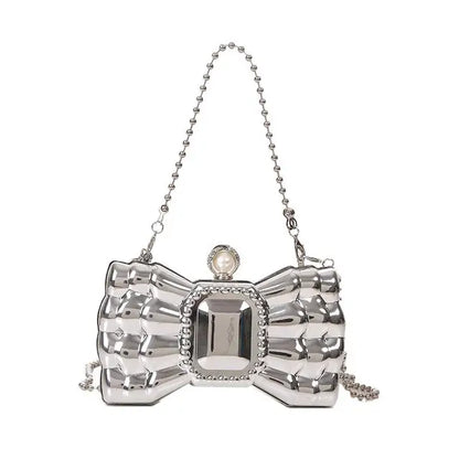 Luxury Acrylic Pvc Bow Shaped Lipstick Bag Creative Personality Mini Small Bag Fashion Metal Chain Crossbody Bag For Women