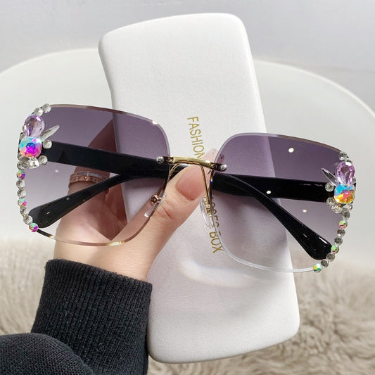 New Large Frame Diamond Sunglasses Women's Sunglasses Anti UV Glasses Street Photo Sunvisors
