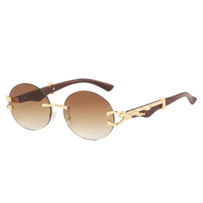 Leopard round frameless cut edge wooden leg sunglasses new sunglasses ins sunglasses for women