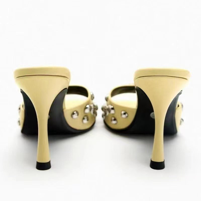 Women's Sandals Summer Mules Slingback Stiletto Heeled Sandals Silver Gold High Heels
