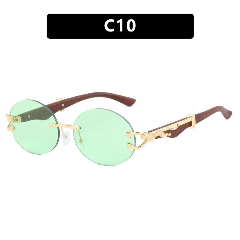 Leopard round frameless cut edge wooden leg sunglasses new sunglasses ins sunglasses for women