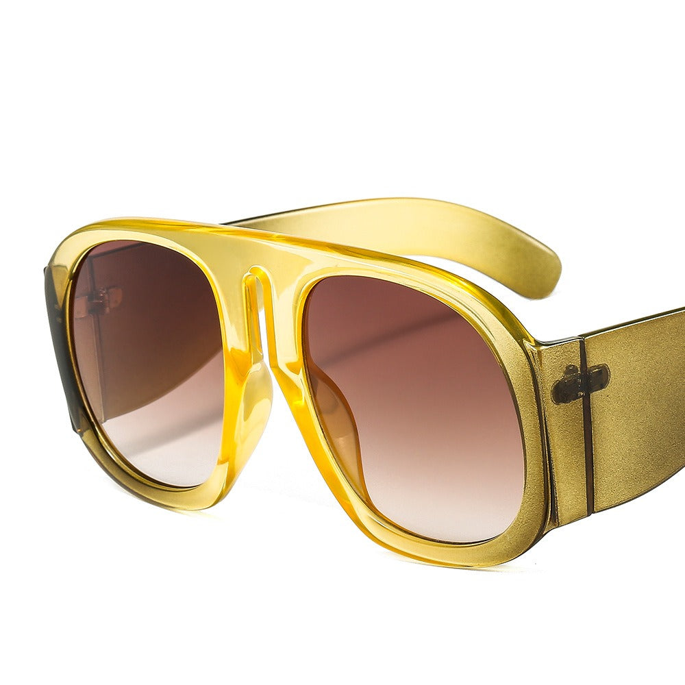 Ins Large Frame Sunglasses Womens Fashion Street Shoot Round Show Individualized Contrast Color Sunglasses