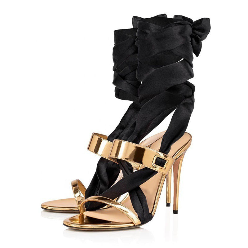 Oversized Party Women's High Heels Fashion Ankle Wrap Lace up Party Shoes Sandals