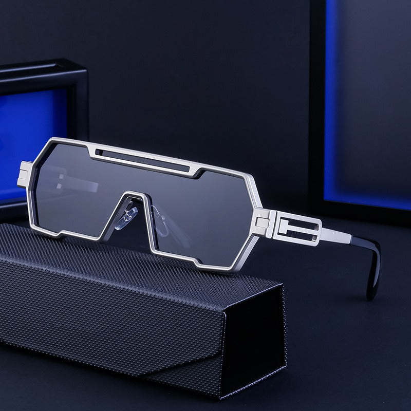 New futuristic technology and trendy all-in-one metal sleeve sunglasses, popular on the internet, the same type of sunglasses