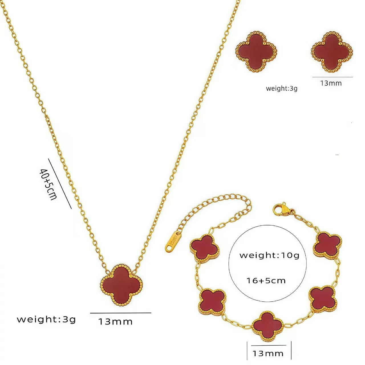 13mm double-sided clover set necklace bracelet women's set