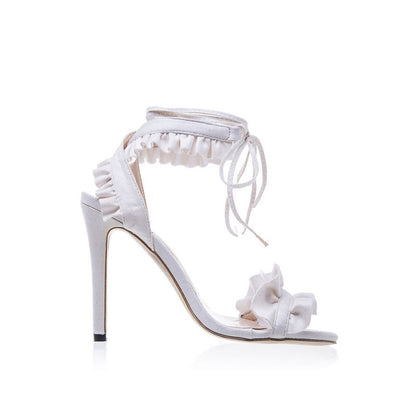 Cross Bandage High Heels Sandals Women Pumps Thin Heel Ruffle Lace Up Summer Shoes