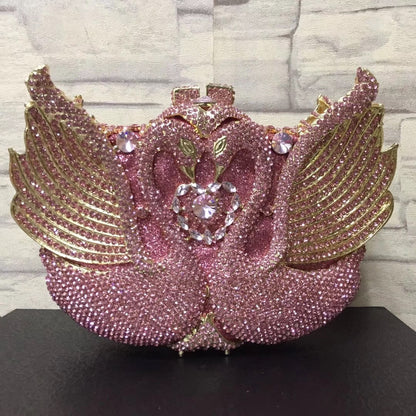 Swan studded diamond dinner bag, banquet dress, full diamond bag