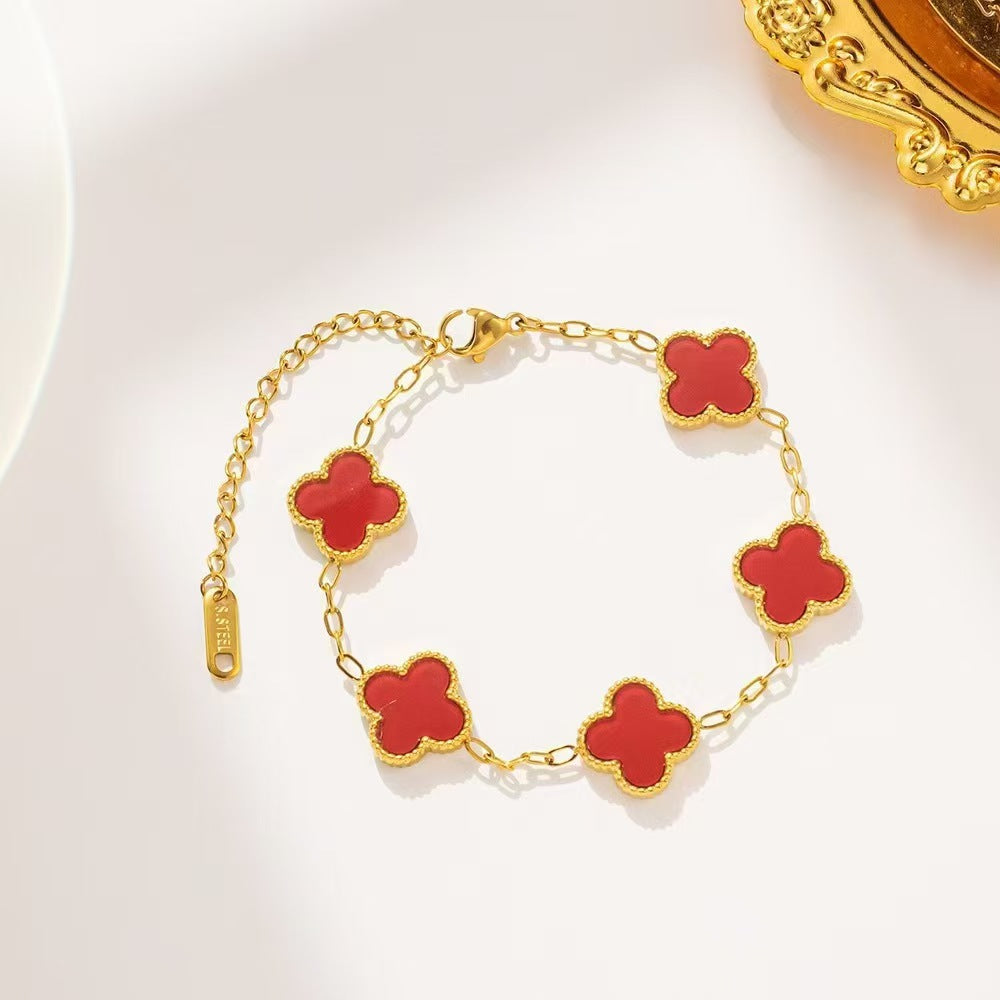 13mm double-sided clover set necklace bracelet women's set