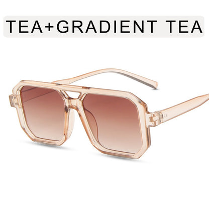 Retro double beam sunglasses, European and American new personalized small frame sunglasses, fashionable retro square minimalist sunglasses trend