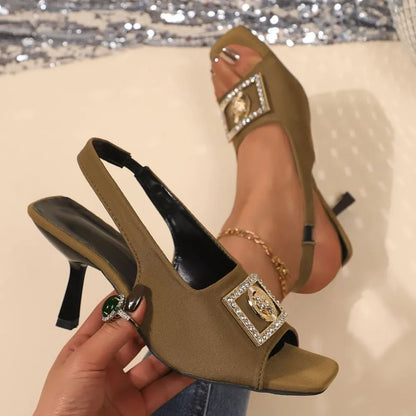 Women with thin heels high heels square toe straight strap sandals