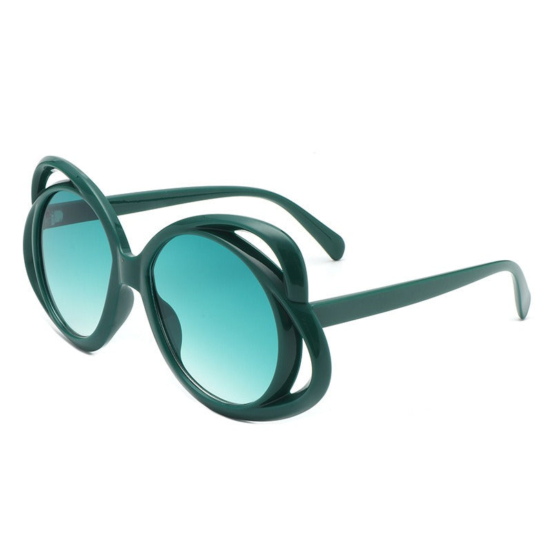 European and American fashion oval frame sunglasses for women personalized hollow sunglasses for women