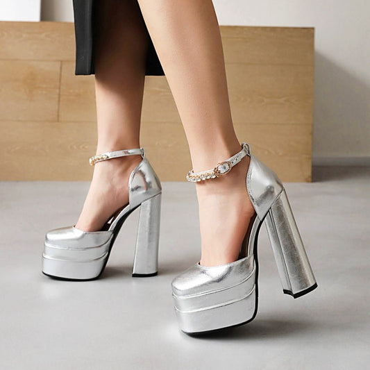 Size 33-43 Spring And Autumn New Thick Heel Waterproof Platform High Heels Women's Wedding Shoes