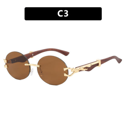 Leopard round frameless cut edge wooden leg sunglasses new sunglasses ins sunglasses for women