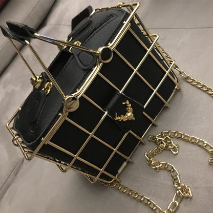 Fashion Designer Women Handbags New High-Quality PU Leather Women Bag Iron Basket Square Bag Chain Shoulder Messenger Bag