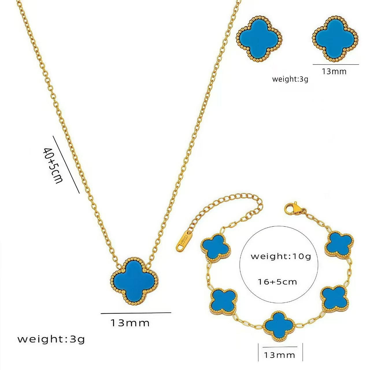 13mm double-sided clover set necklace bracelet women's set