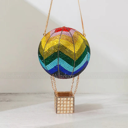 Alizekerr Hot Air Balloon Shaped Diamond Evening Bags  Women Designer Unique Circular Rhinestone Evening Purses And Handbags