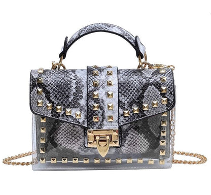 New chains rivet elegant women handbag small PU leather hasp handbag summer soft shoulder bag cross body shoulder messenger bag
