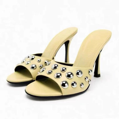Women's Sandals Summer Mules Slingback Stiletto Heeled Sandals Silver Gold High Heels