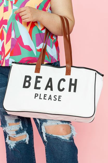 BEACH PLEASE Print Canvas Tote Bag