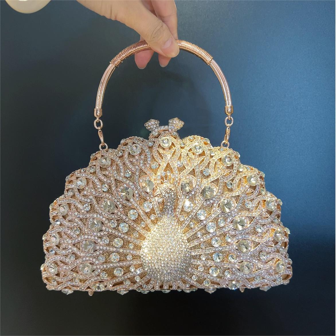 Large Peacock Diamond Set Banquet Bag Luxury Diamond Handbag European and American Banquet Handbag Crossbody Bag