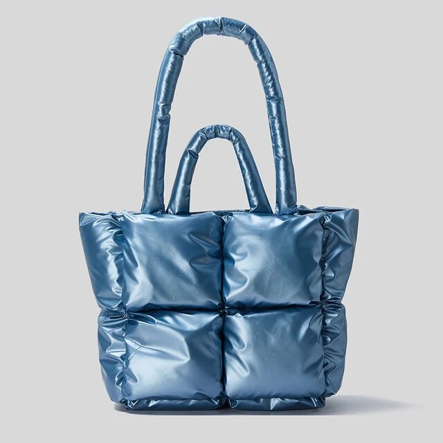 Fashion Fluorescent Green Padded Women Shoulder Bags Designer Quilted Handbags Luxury Laser Nylon Large Capacity Tote Bag Winter