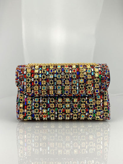 New Elegant Evening Dress Style Brooch-Adorned Clutch Bag with Rhinestones Chain Strap and Cheongsam Design for Formal Occasions