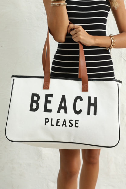 BEACH PLEASE Print Canvas Tote Bag