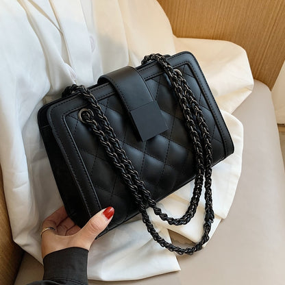 Small Black PU Leather Crossbody Bag For Women Winter Branded Chain Designer Shoulder Handbags Women's Trend Hand Bag