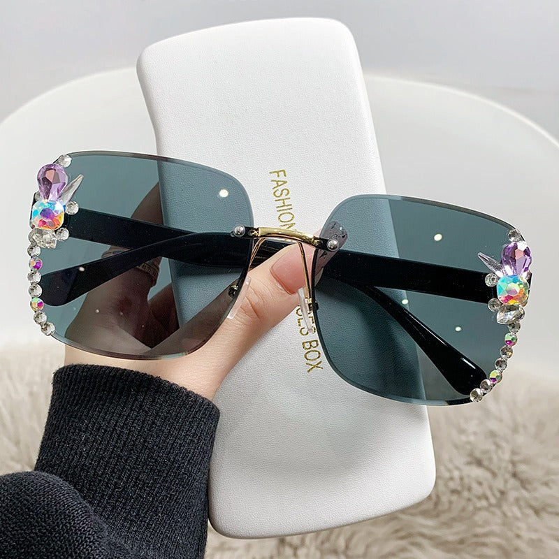 New Large Frame Diamond Sunglasses Women's Sunglasses Anti UV Glasses Street Photo Sunvisors