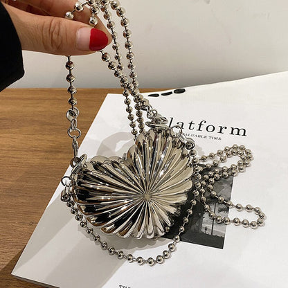 Mini Heart Shell Bag For Women Fashion New High Quality Alloy Design Handbag Female Beading Chain Shoulder Messenger Bag Femme