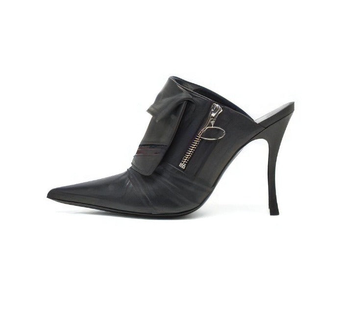 Half Slippers Women Pointed Toe High Stiletto Heels Ladies Mules Summer Pocket Designer