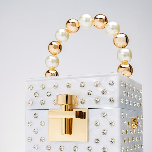 Acrylic Box Evening Crystal Clutch Bag Women New Pearl Beaded Handle Rhinestone Novelty Wedding Purse And Handbags