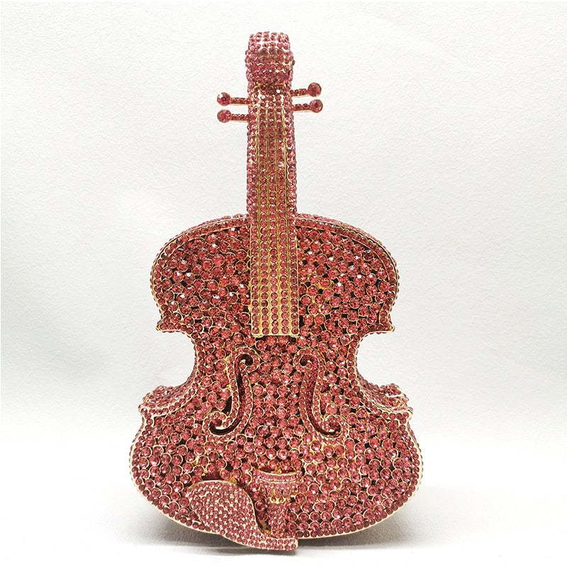 12 Colors Violin-Shape Rhinestone Evening Bag Designer Luxury Women Metal Wedding Bridal Clutches Lady Girls Diamonds Purses