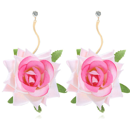 Exaggerated 3D Rose Drop Earrings Bridal Photo Shoot Ear Jewelry Wholesale