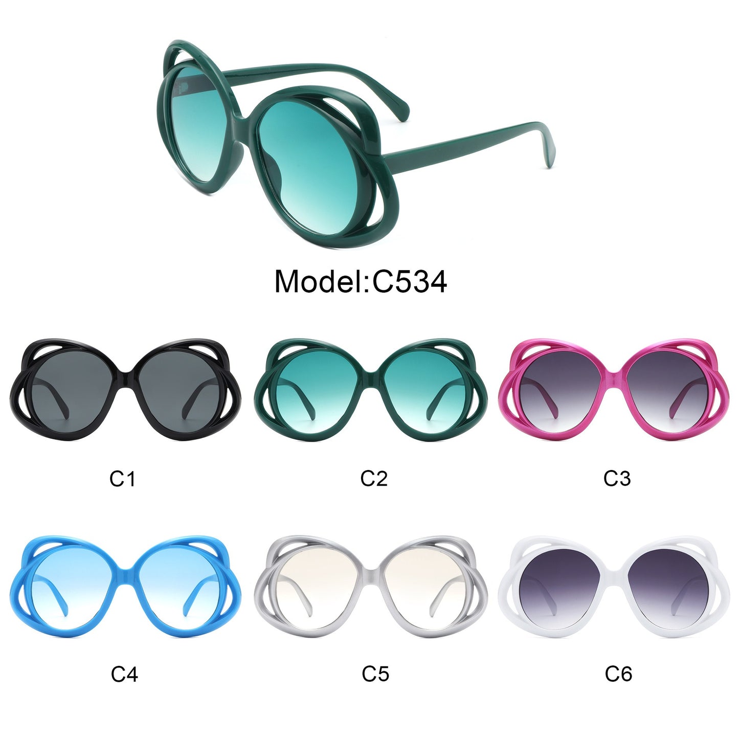 European and American fashion oval frame sunglasses for women personalized hollow sunglasses for women