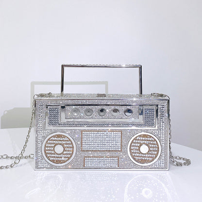 Color Diamonds Radio Evening Clutch Bag Women New Bridal Wedding Metal Handle Shiny Rhinestone Purse And Handbags Designer